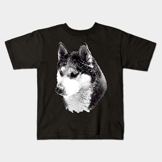 husky head - black-and-white Kids T-Shirt by MyRedBlack